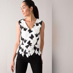 White House | Black Market Butterfly Peplum Lace Top